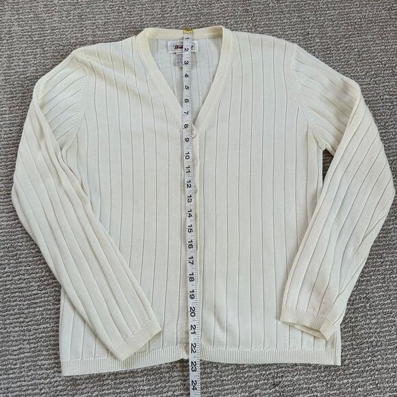 Vintage button down cotton white Cardigan medium preppy fall - Picture 5 of 7